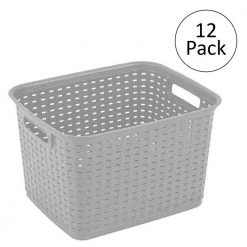 Tall Weave Plastic Laundry Hamper Storage Basket, Gray (12 Pack) by Sterilite