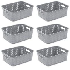 Short Weave Wicker Pattern Storage Container Basket, Gray (6-Pack) by Sterilite