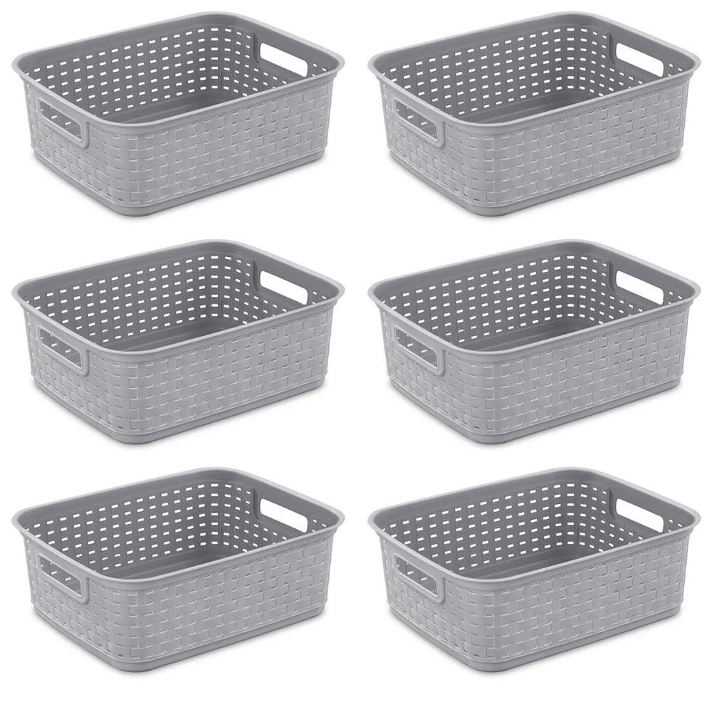 Short Weave Wicker Pattern Storage Container Basket, Gray (6-Pack) by Sterilite 3 Short Weave Wicker Pattern Storage Container Basket, Gray (6-Pack) by Sterilite