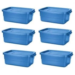 Roughneck 10-Gal. Storage Tote Container in Heritage Blue (6-Pack) by Rubbermaid