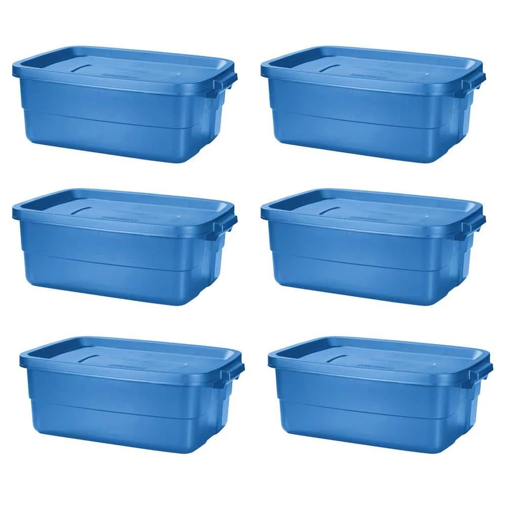 Roughneck 10-Gal. Storage Tote Container in Heritage Blue (6-Pack) by Rubbermaid 3 Roughneck 10-Gal. Storage Tote Container in Heritage Blue (6-Pack) by Rubbermaid