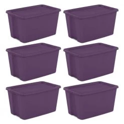 Classic Lidded Stackable 30 Gal Storage Tote Container, Purple, 6 Pack by Sterilite