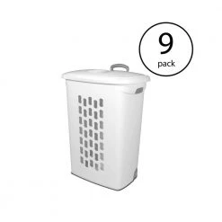 White Laundry Hamper with Lift-Top, Rolling Wheels and Pull Handle (9-Pack) by Sterilite
