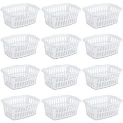 1.5 Bushel Rectangular Plastic Laundry Basket Bins, White, 12 Pack by Sterilite