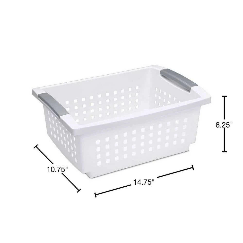 14.75 in. L x 10.75 in. W x 6.25 in. H White Plastic Medium Home Stackable Storage and Organizer Basket (10-Pack) by Sterilite 4 14.75 in. L x 10.75 in. W x 6.25 in. H White Plastic Medium Home Stackable Storage and Organizer Basket (10-Pack) by Sterilite - Image 2