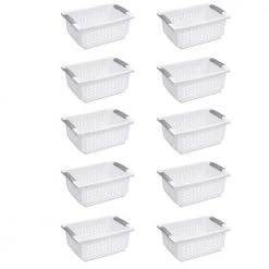 14.75 in. L x 10.75 in. W x 6.25 in. H White Plastic Medium Home Stackable Storage and Organizer Basket (10-Pack) by Sterilite