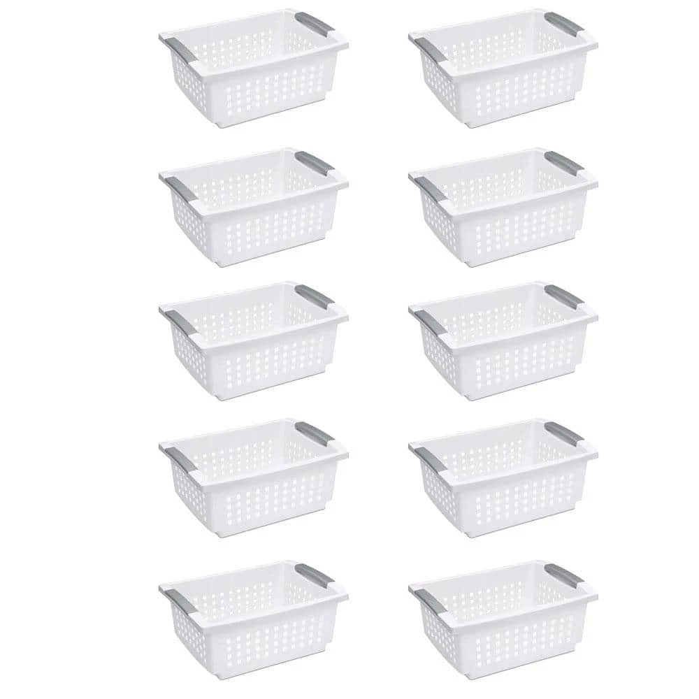 14.75 in. L x 10.75 in. W x 6.25 in. H White Plastic Medium Home Stackable Storage and Organizer Basket (10-Pack) by Sterilite 3 14.75 in. L x 10.75 in. W x 6.25 in. H White Plastic Medium Home Stackable Storage and Organizer Basket (10-Pack) by Sterilite