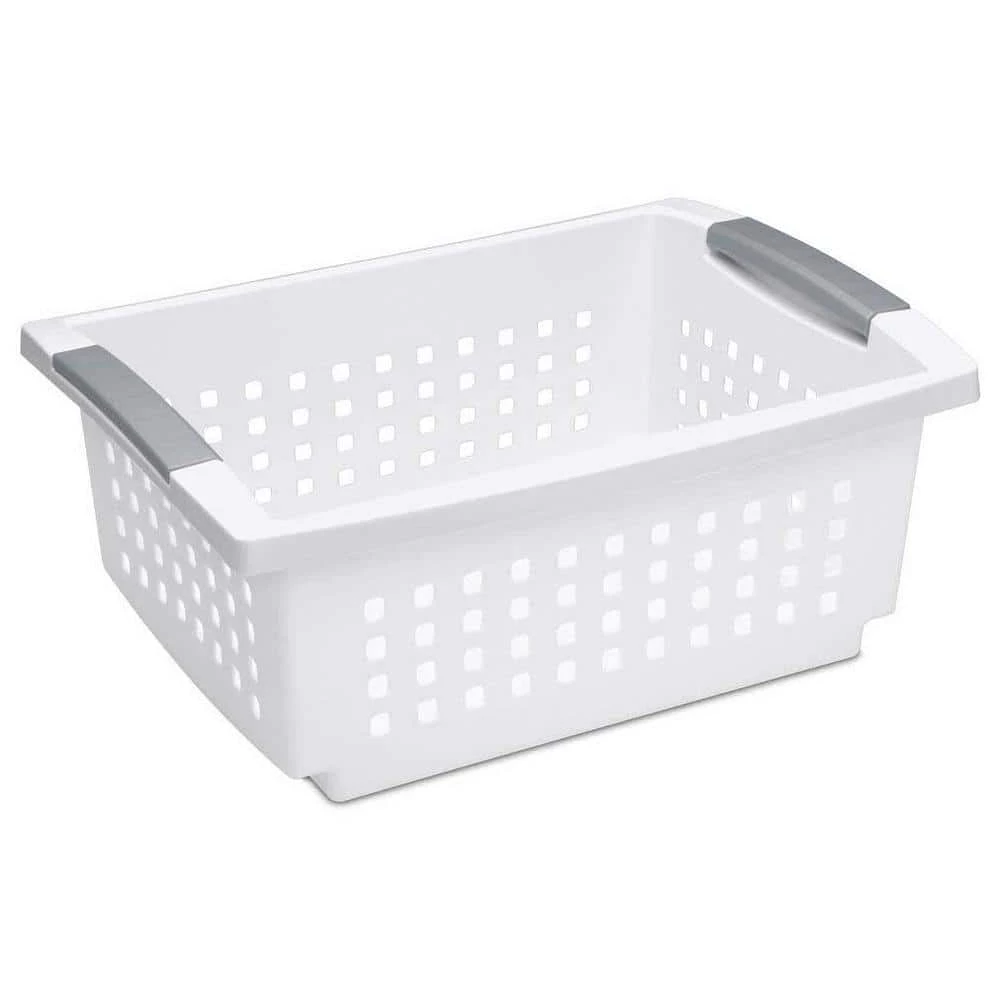 14.75 in. L x 10.75 in. W x 6.25 in. H White Plastic Medium Home Stackable Storage and Organizer Basket (10-Pack) by Sterilite 5 14.75 in. L x 10.75 in. W x 6.25 in. H White Plastic Medium Home Stackable Storage and Organizer Basket (10-Pack) by Sterilite - Image 3