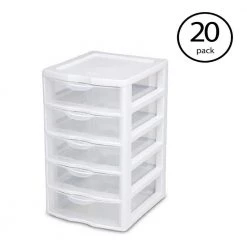 7.25 in. x 11 in. x 8.5 in. Clearview Small 5-Drawer Desktop Storage Unit, White (20-Pack) by Sterilite