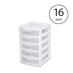 7.25 in. x 11 in. Clearview Small 5-Drawer Desktop Storage Unit, White (16-Pack) by Sterilite