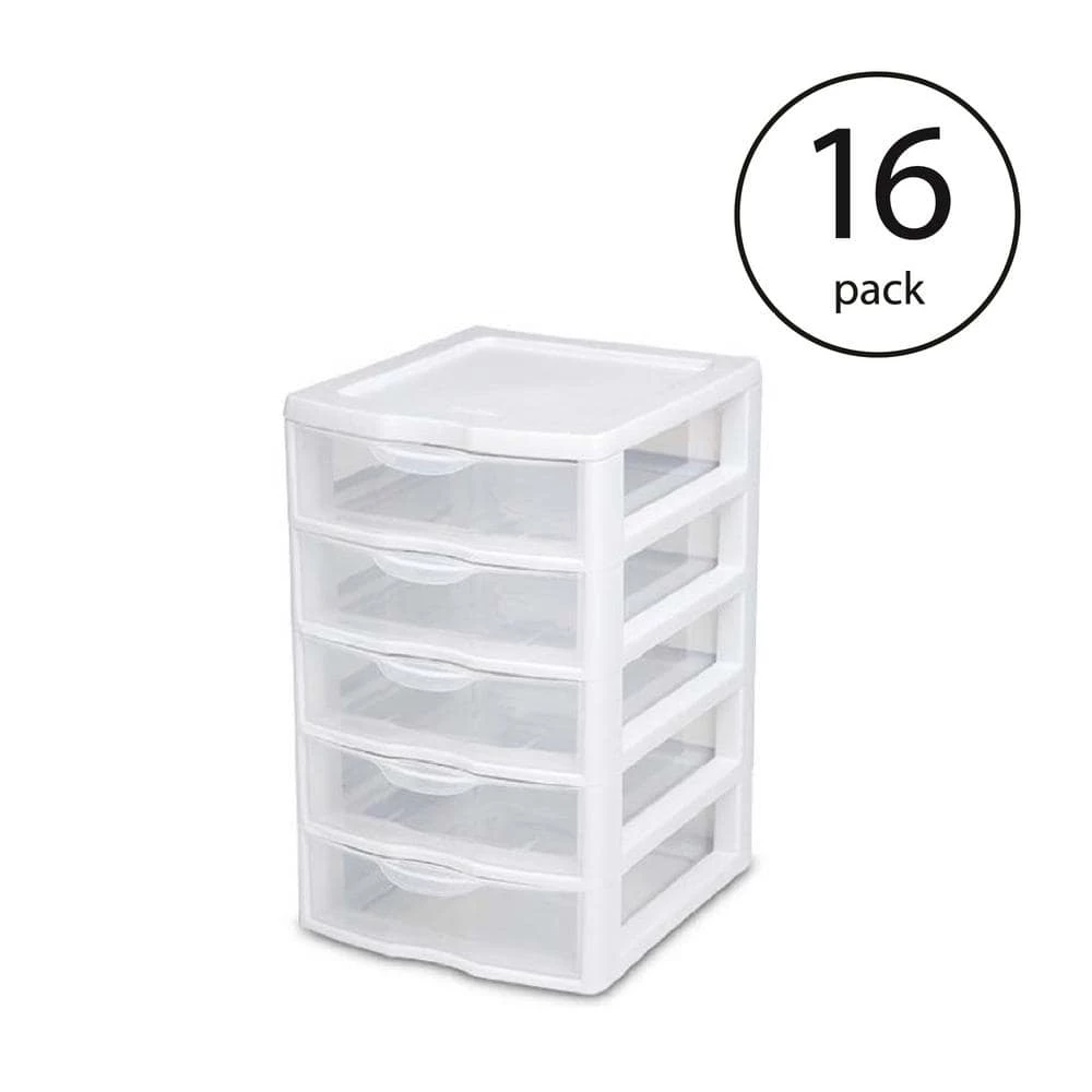 7.25 in. x 11 in. Clearview Small 5-Drawer Desktop Storage Unit, White (16-Pack) by Sterilite 3 7.25 in. x 11 in. Clearview Small 5-Drawer Desktop Storage Unit, White (16-Pack) by Sterilite