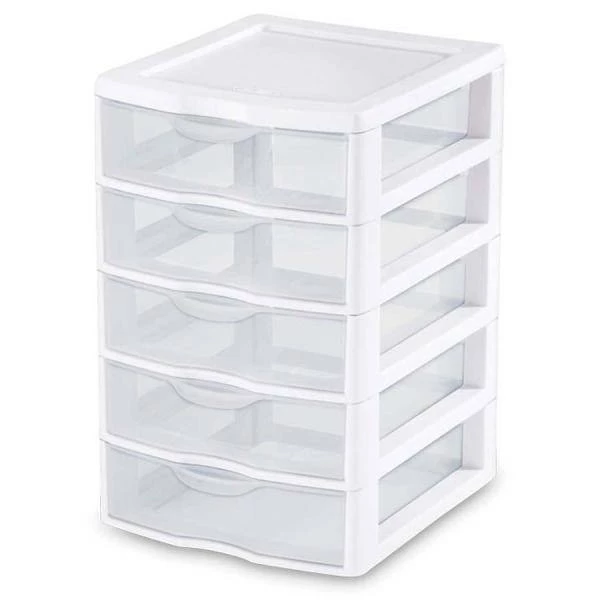 7.25 in. x 11 in. Clearview Small 5-Drawer Desktop Storage Unit, White (16-Pack) by Sterilite 4 7.25 in. x 11 in. Clearview Small 5-Drawer Desktop Storage Unit, White (16-Pack) by Sterilite - Image 2