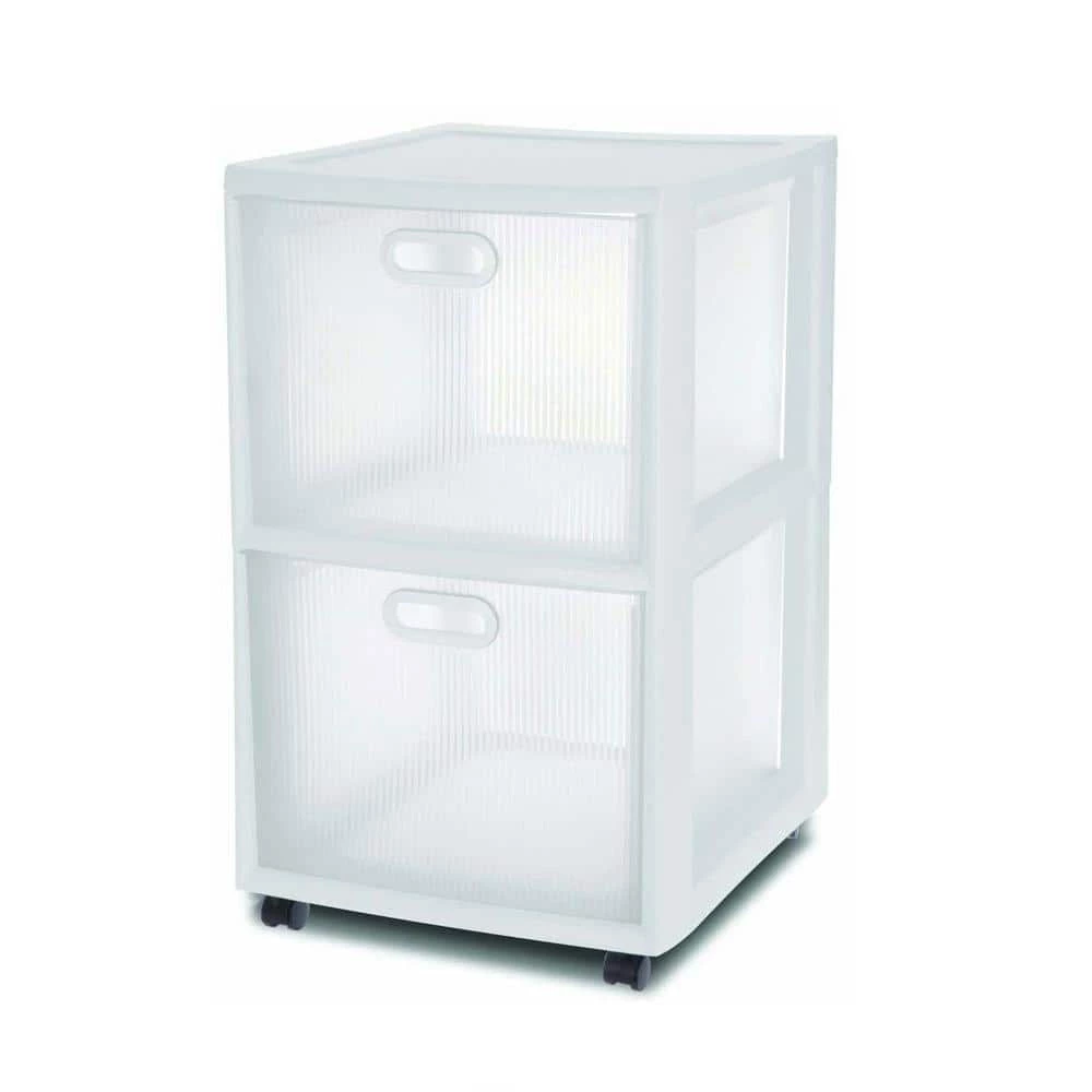 Ultra 26.25 in. H x 16 in. W x 18 in. D 2 Drawer Portable Rolling Storage Cart White by Sterilite 3 Ultra 26.25 in. H x 16 in. W x 18 in. D 2 Drawer Portable Rolling Storage Cart White by Sterilite